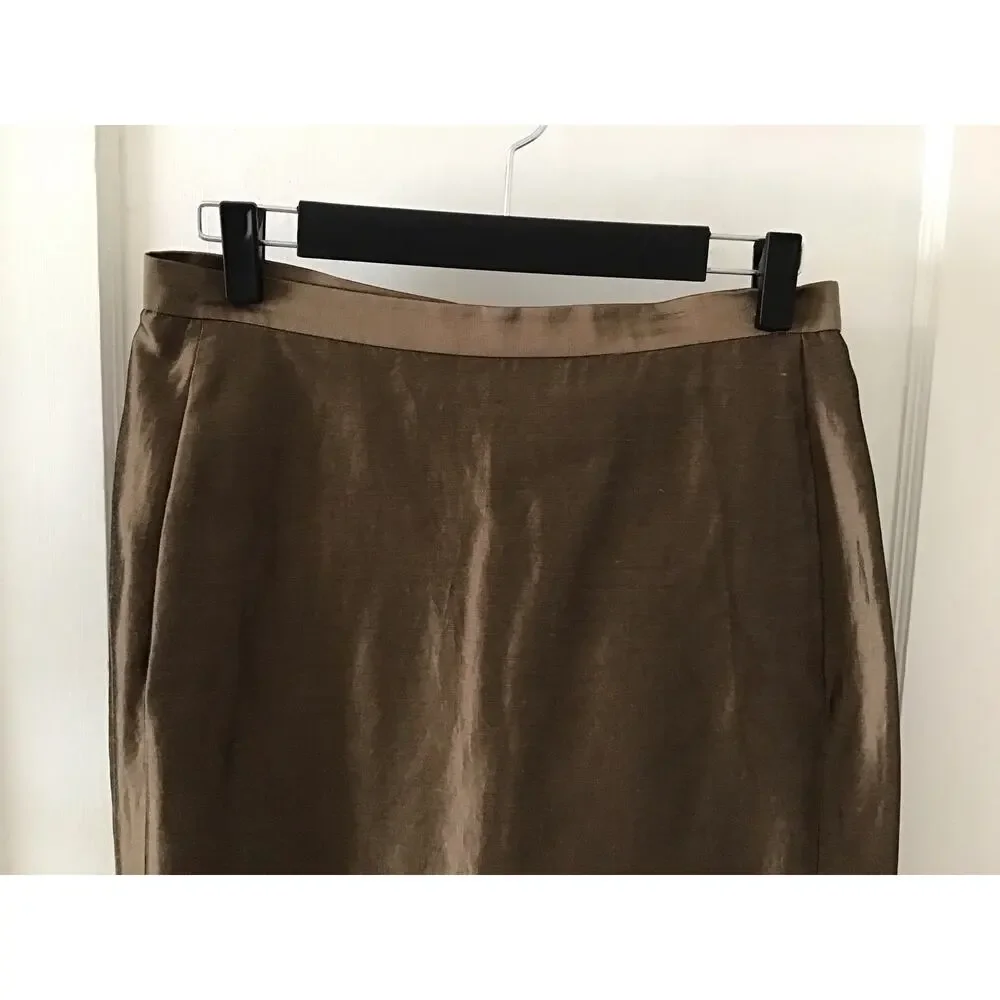 Emanuel Emanuel Ungaro Vintage Brown Linen Blend Pencil Skirt 12/46